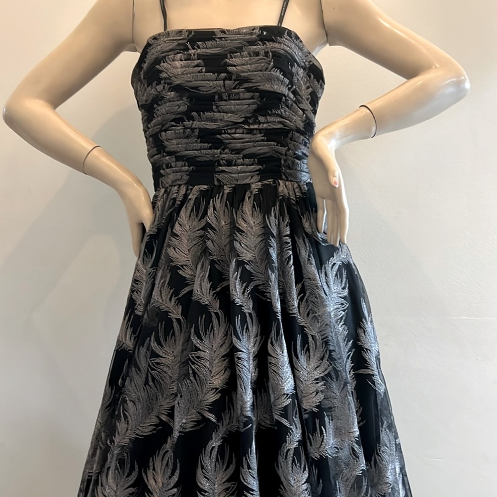 David Meister strapless feather embellished fit and flare mesh long gown - Picture 6 of 17